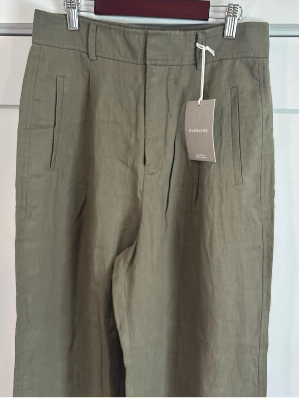NWT Everlane Women's The Linen Way-High Drape Pant in Khaki Green Size 6